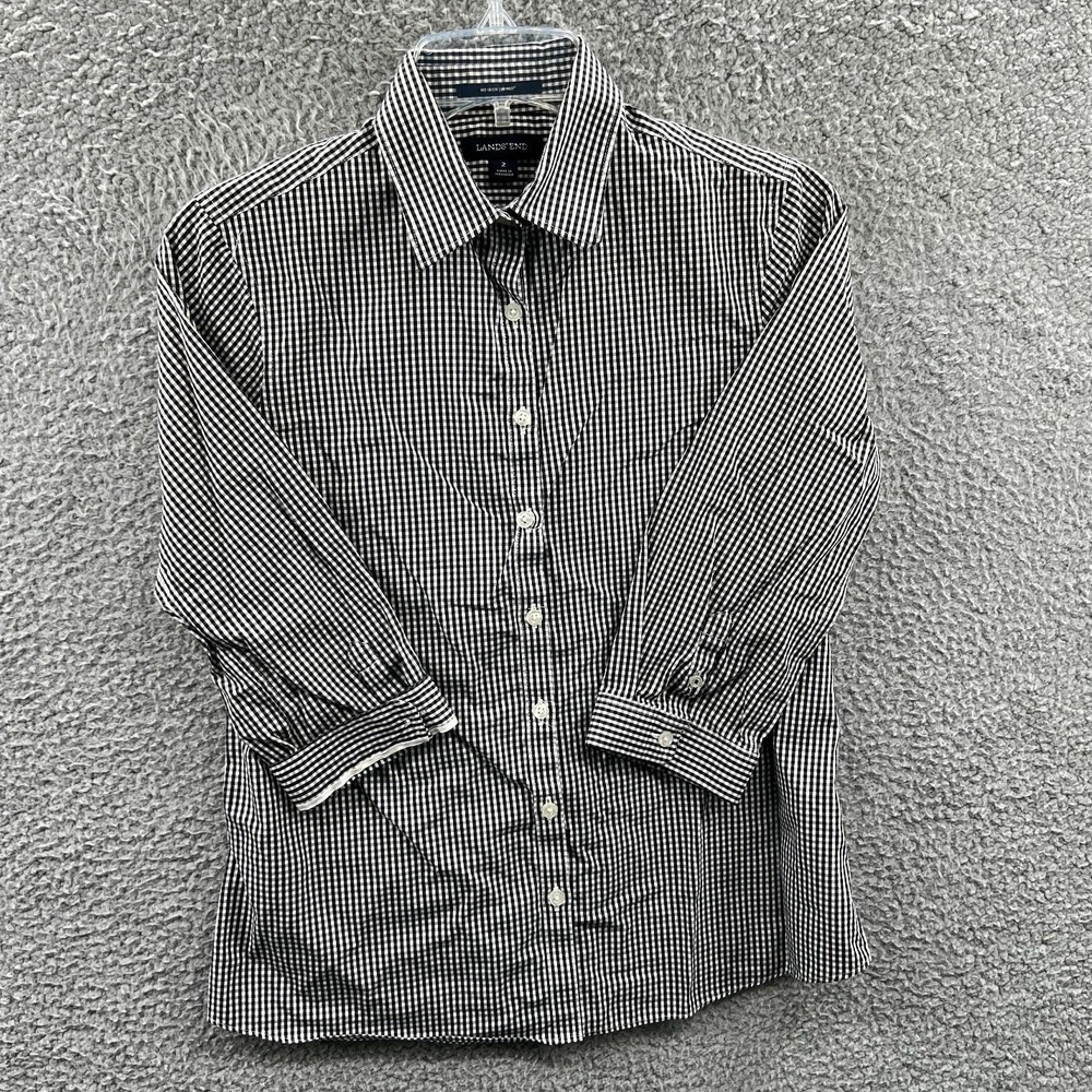 Lands End Womens‎ Shirt 2 Gingham Office Work Button Front Supima Cotton No Iron